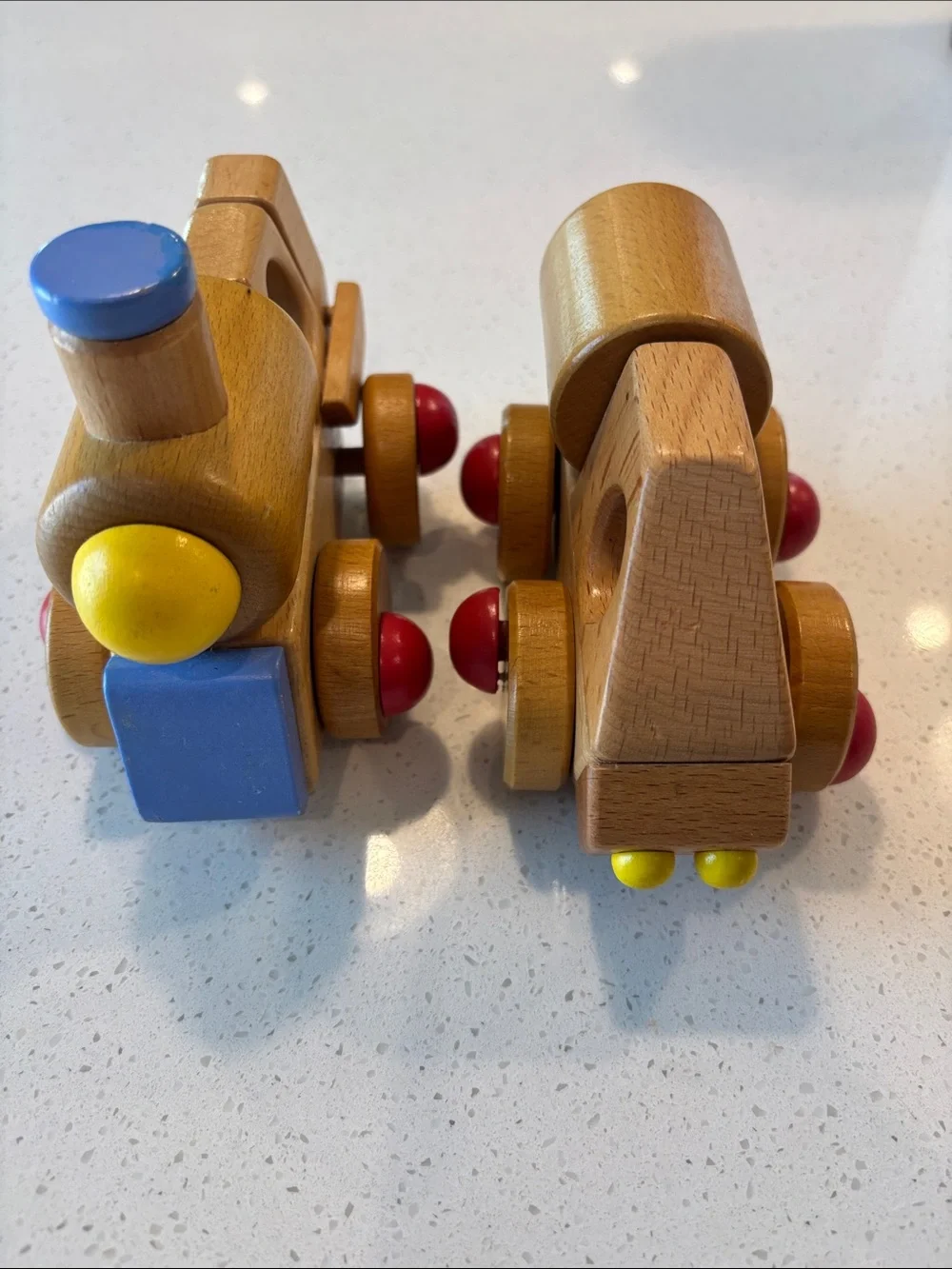 Vintage Wobblio Wooden Toy Lot - Train Engine & Car Truck Vehicle Set -